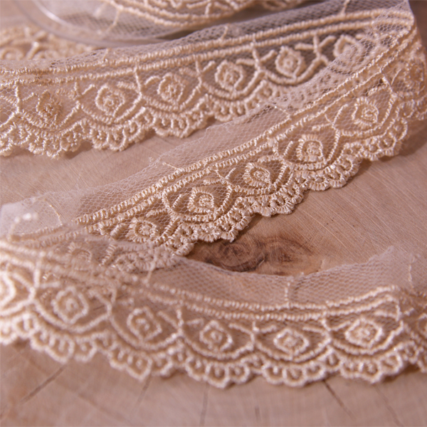 Кружево на сетке 12 мм, цвет светлый беж