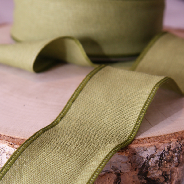 Лента льняная 4 см, цвет весенний зелёный