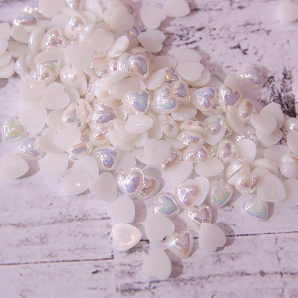 Набор половинок бусин "Сердечки" 6 мм, цвет кремовый перламутр