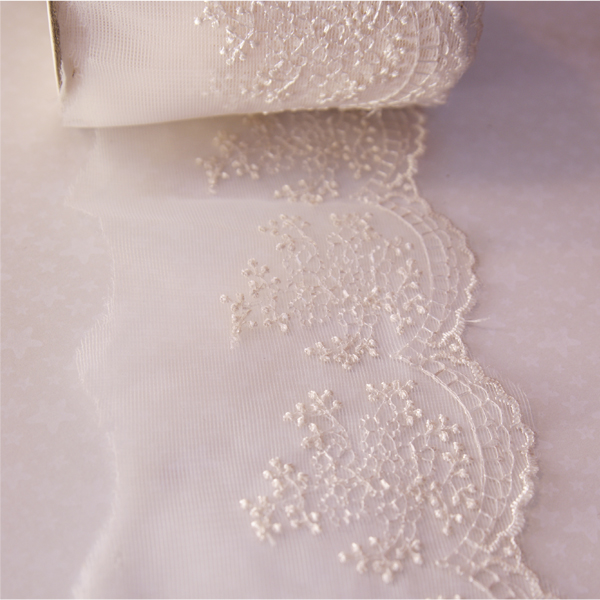 Кружево 8 см на сетке "Круглые цветочки", цвет кремовый