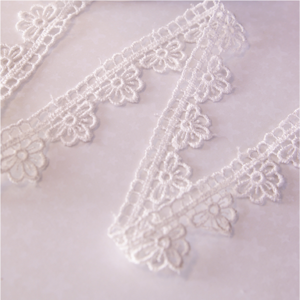 Кружево гипюрное 22 мм "Половинки цветочков", молочный белый