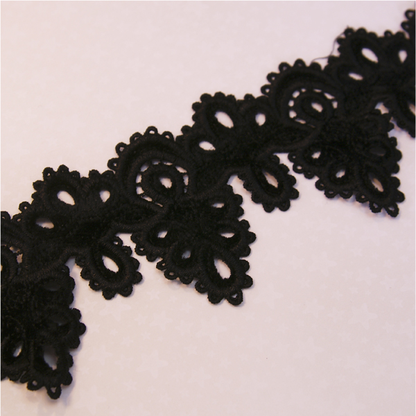 Кружево 7 см бархатное "Треугольный орнамент", цвет чёрный