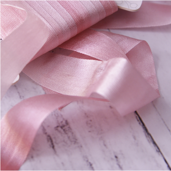 Лента шёлковая двухцветная 13 мм. Цвет розовый/бледно-розовый