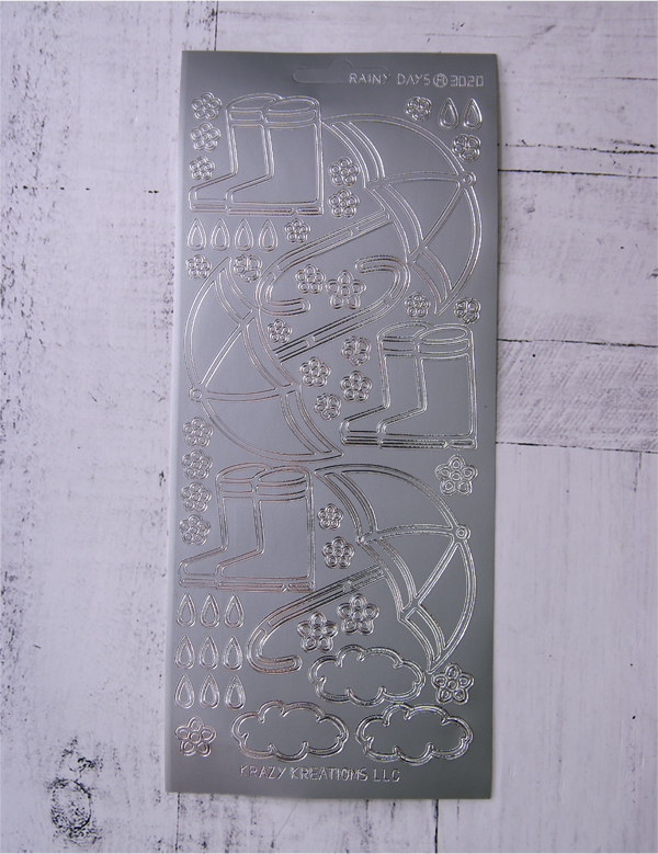 Наклейки контурные JEJE "Зонтики и резиновые сапоги серебряные"