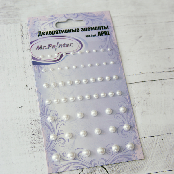 Набор самоклеющихся полубусин 58 штук MrPainter , белые