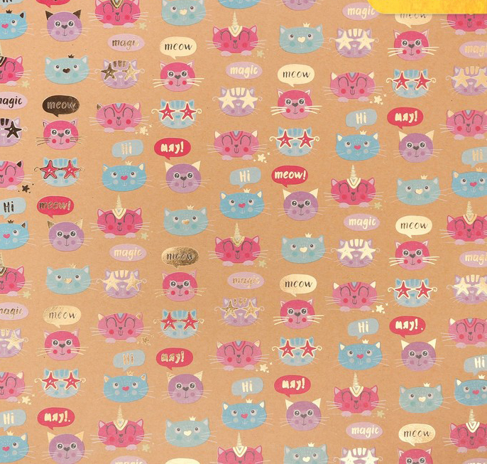 Бумага АртУзор крафт с фольгированием "Мяу! (розовые и голубые кошки)" (ART614)