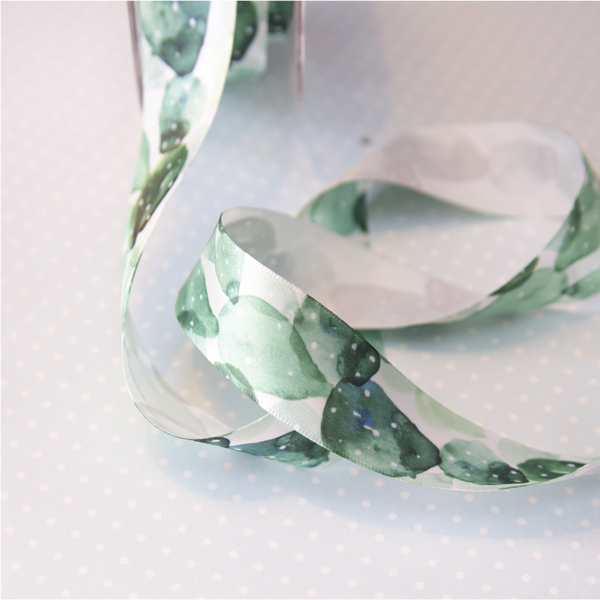 Лента атласная 2,5 см "Кактусы"