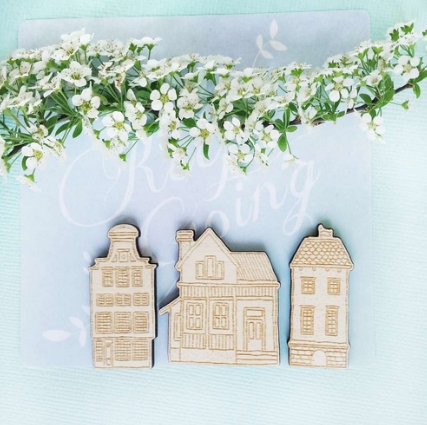 Деревянный декор WoodCraft "Домики с гравировкой"