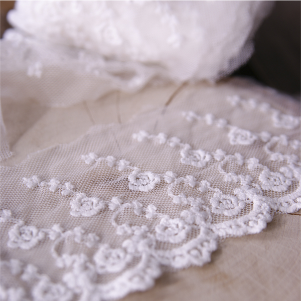 Кружево на сетке "Розы", ширина 8 см, цвет белый