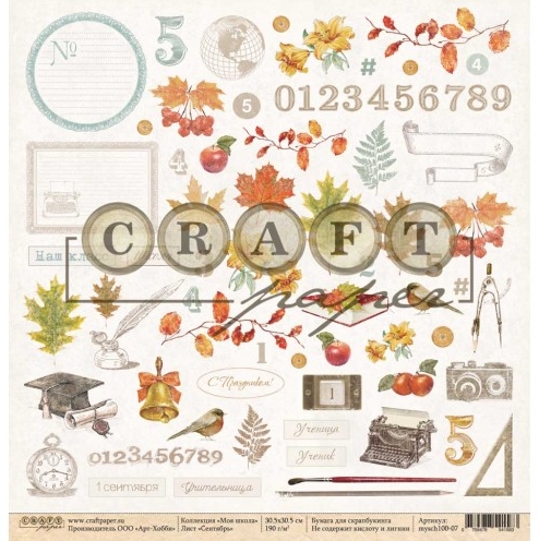 Бумага для скрапбукинга CraftPaper "Школа", Сентябрь (CP20)