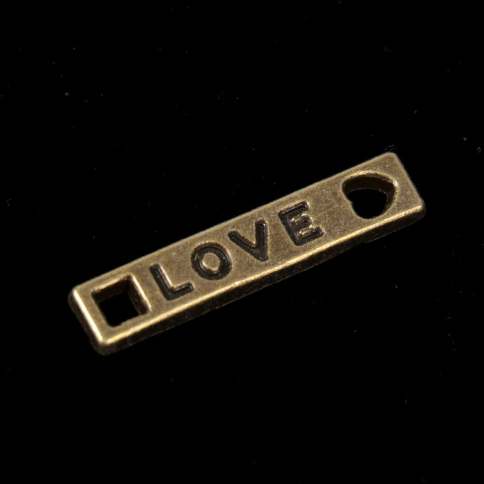 Подвеска металлическая "Бирочка love". цвет античный бронзовый (742)