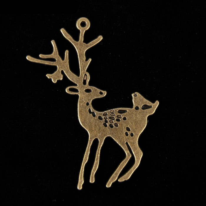 Подвеска металлическая "Олень с птичкой". цвет античный бронзовый (743)