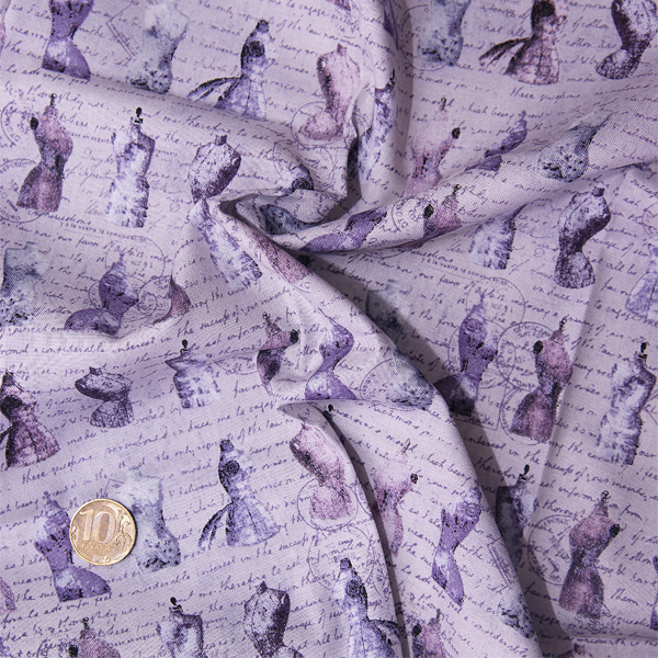 Ткань лоскутная 50 х 55 см "801", манекены на сиреневом
