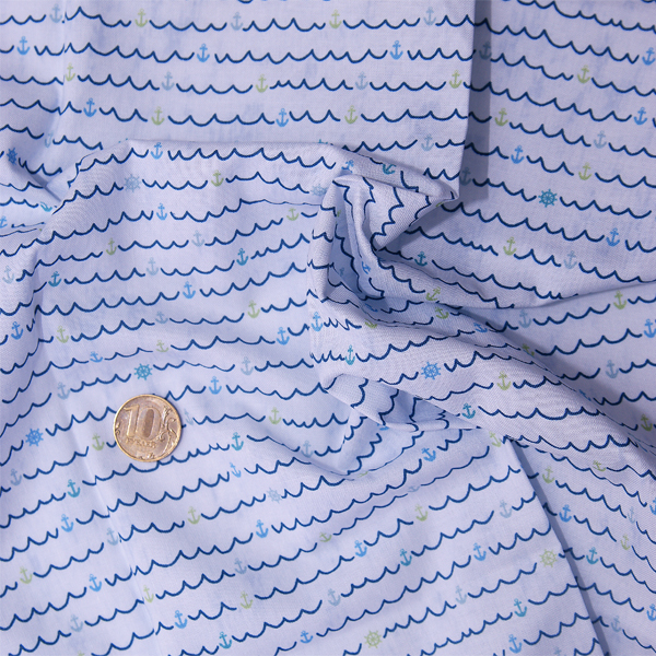 Ткань лоскутная 50 х 55 см "4500", волны на голубом