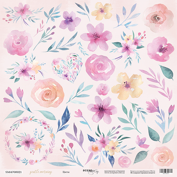 Бумага Scrapмир "Gentle Morning ", Цветы (SM372)