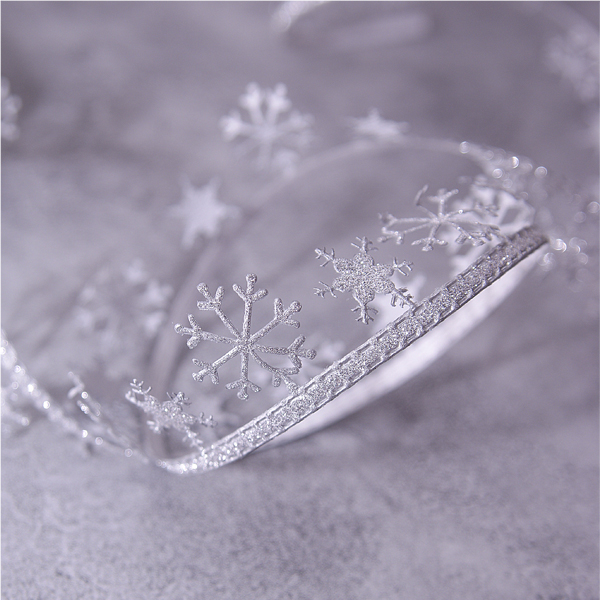 Тесьма "Снежинки с блёстками", цвет серебряный