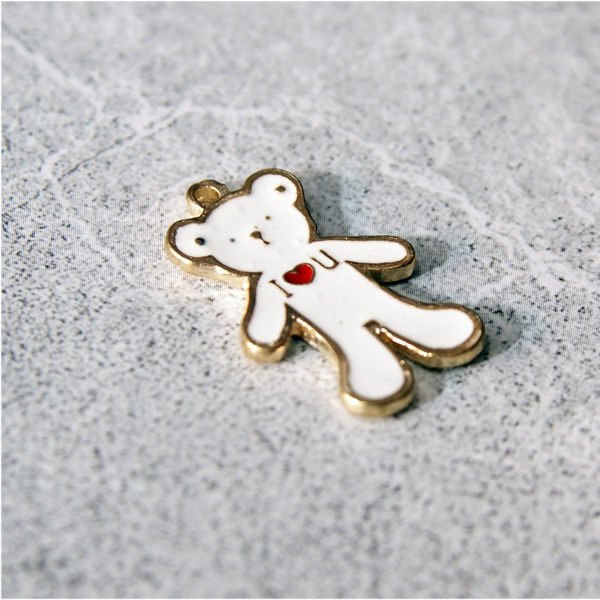 Подвеска "Мишка I love you", белый с золотым (760)