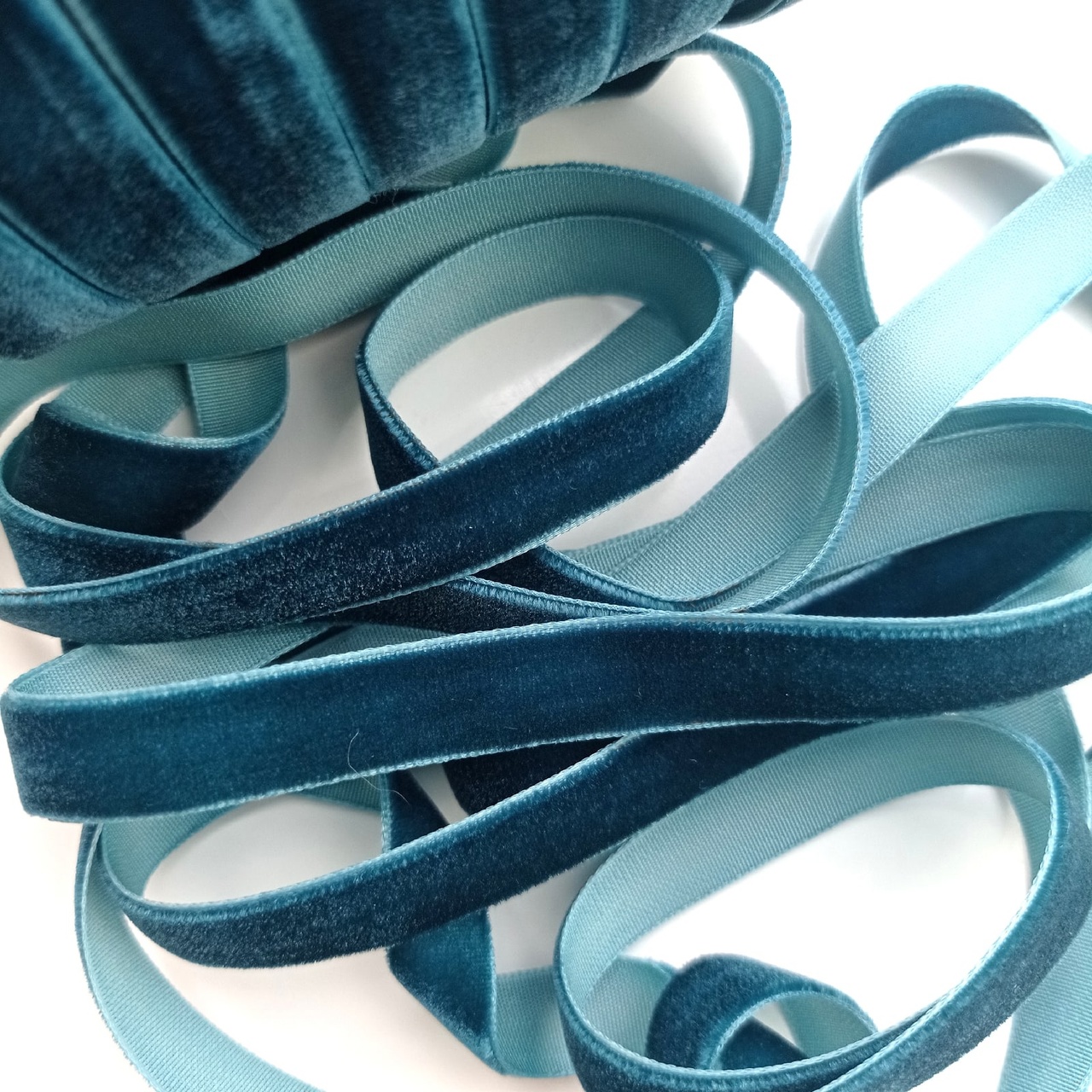 Лента бархатная 12 мм цвет Изумрудно-бирюзовый