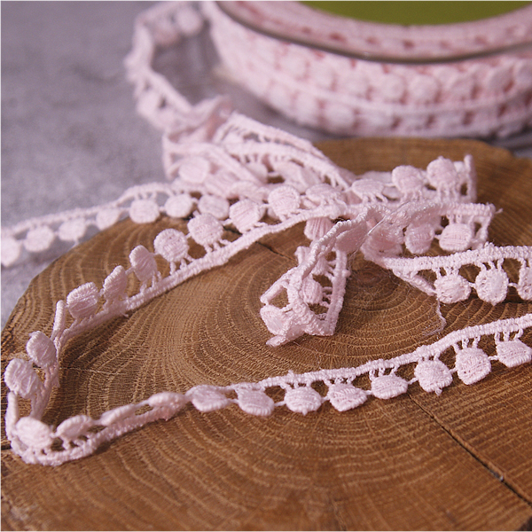 Кружево хлопковое 1 см "Кружочки", цвет нежный розовый