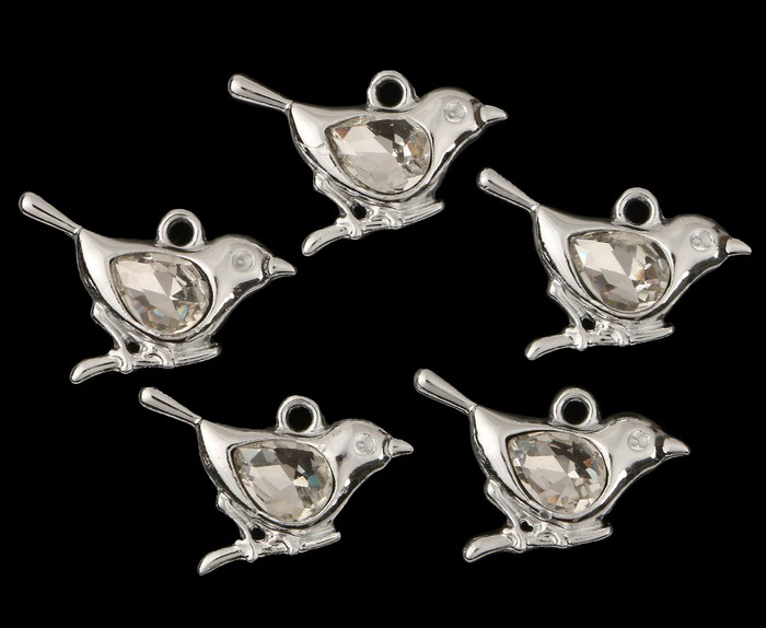 Подвеска металлическая "Птичка ". Цвет серебряный со стразиком (766)