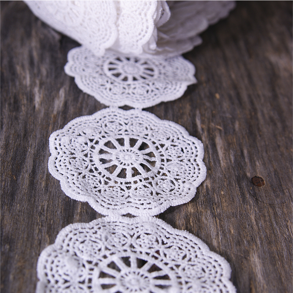 Кружево 8 см "Ажурные салфеточки", цветный молочный белый (093908), 45 см, 6 салфеток
