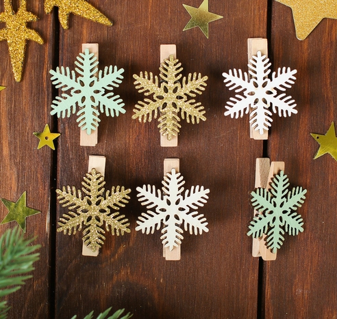 Набор деревянных прищепок "Волшебные снежинки"