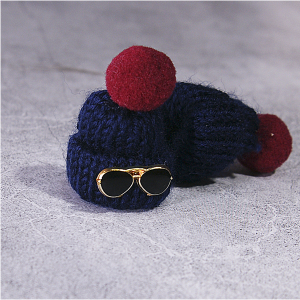 Вязаная мини-шапочка с помпоном и очками, цвет синий