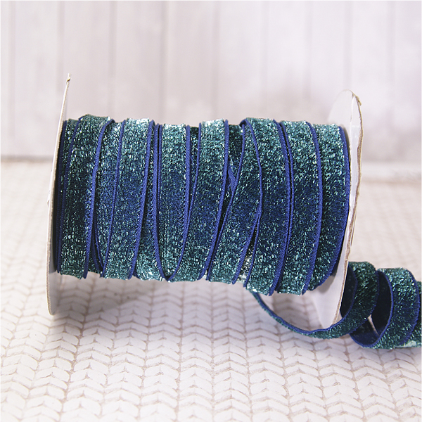Тесьма с блёстками 11 мм, цвет бирюза на синем
