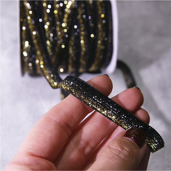 Тесьма с блёстками 10 мм, цвет золото с чёрным