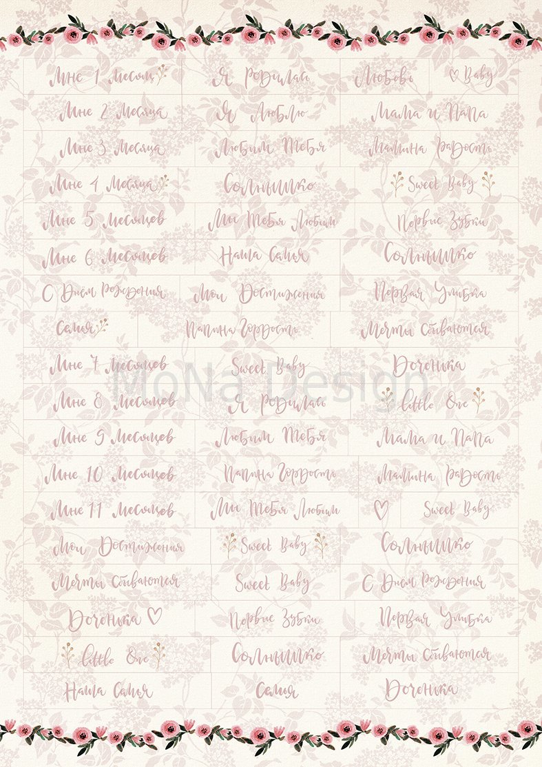Бумага для скрапбукинга А4 Monadesign "Моя девочка" Слова (MOD428)