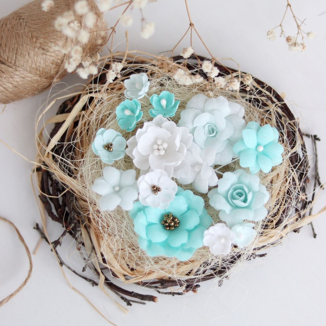 Набор тканевых цветов Pastel Flowers "Мятный микс"