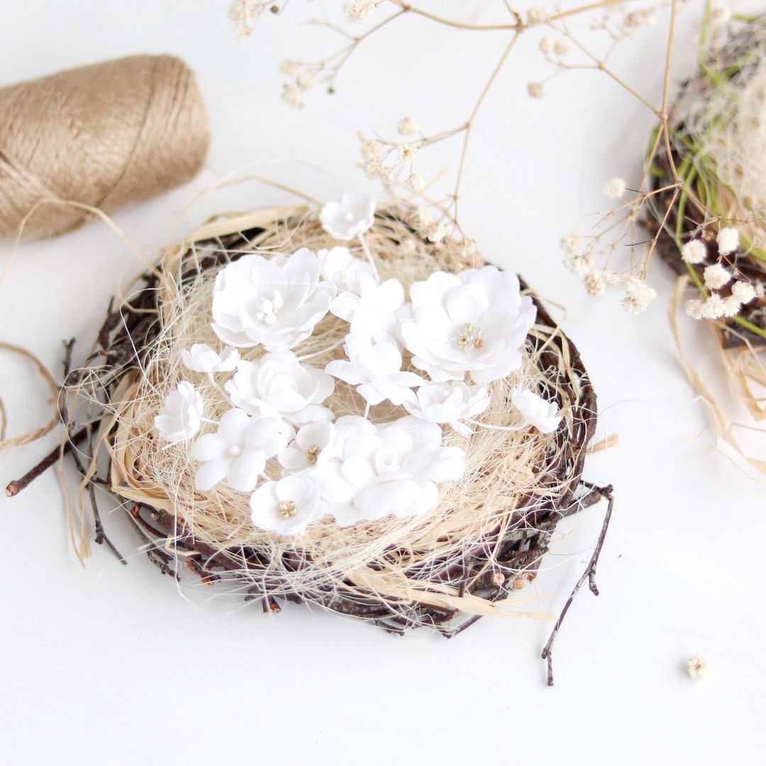 Набор тканевых цветов Pastel Flowers "Белый микс"