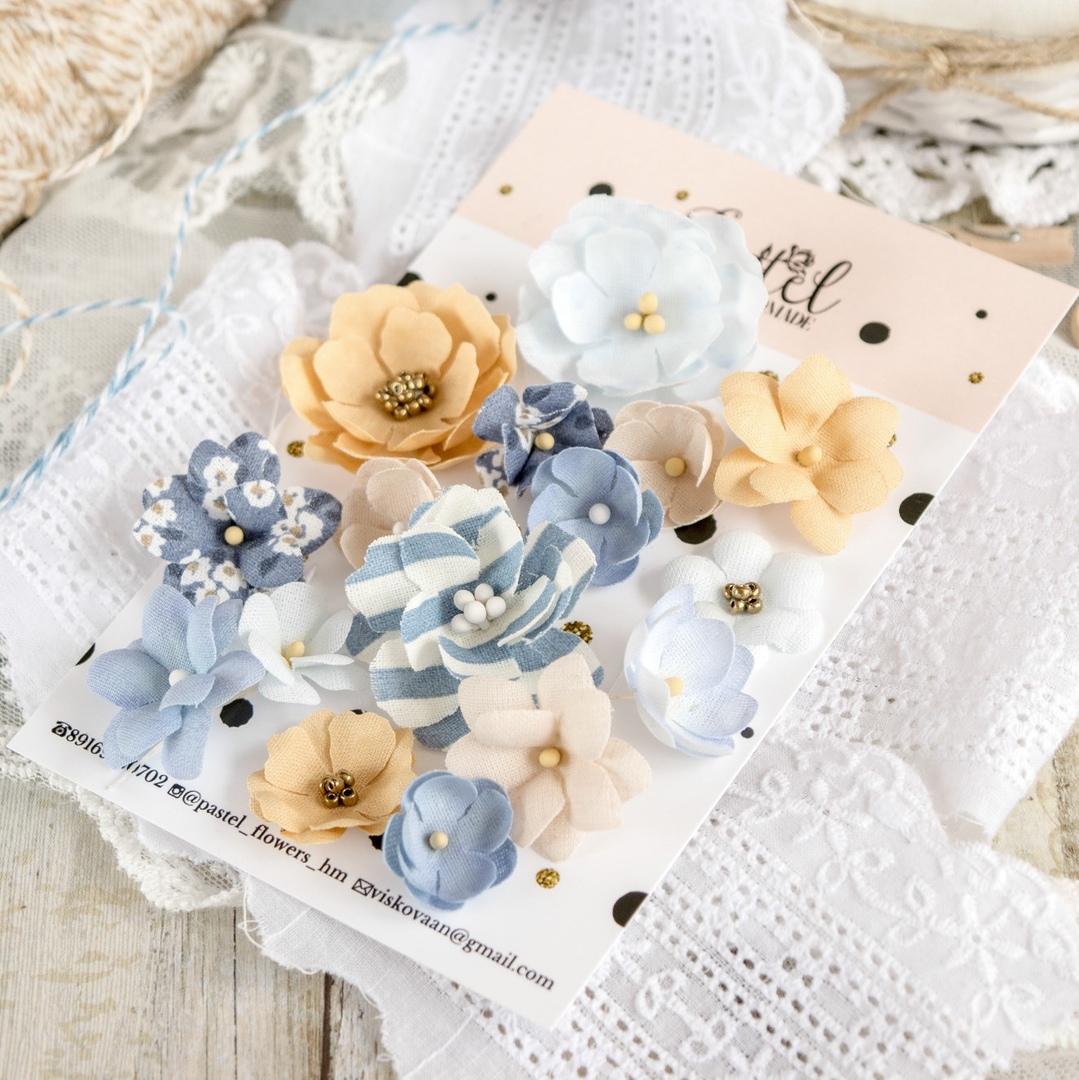 Набор тканевых цветов Pastel Flowers "Морской"