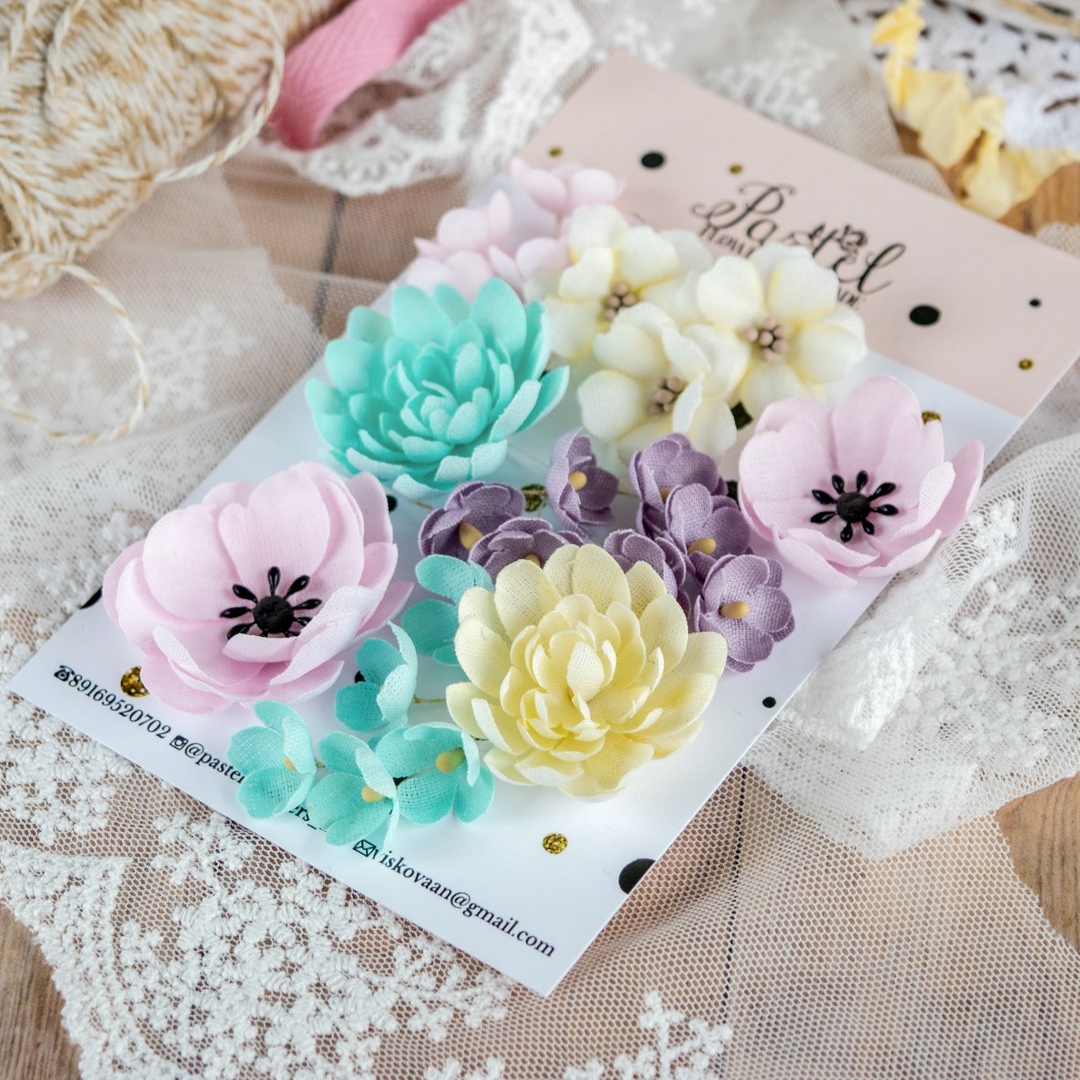 Набор тканевых цветов Pastel Flowers "Лето" пастельные оттенки