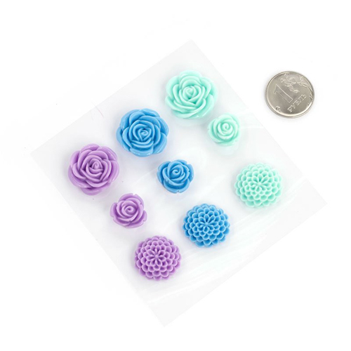 Набор объёмных пластиковых цветов "Сиреневый, голубой, бирюзовый"