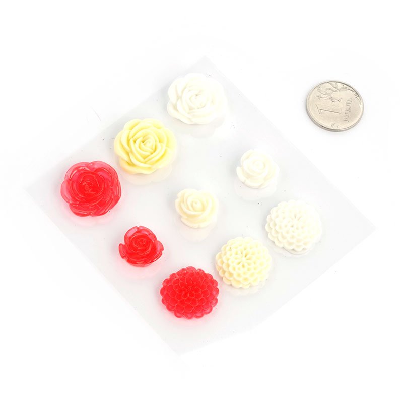 Набор объёмных пластиковых цветов "Алый, кремовый, белый"