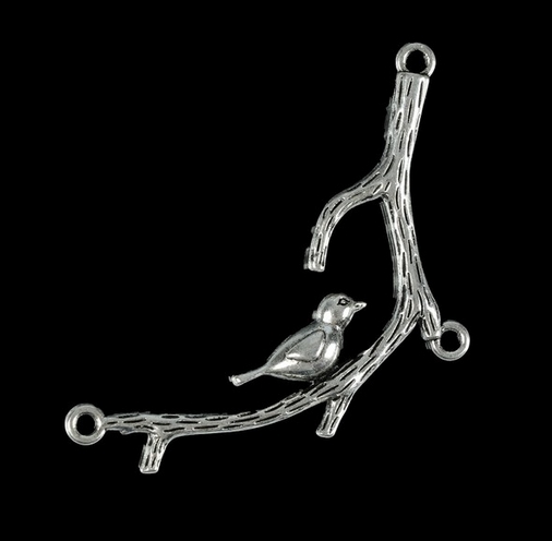 Подвеска металлическая "Птица на ветке". Цвет серебро. (835)