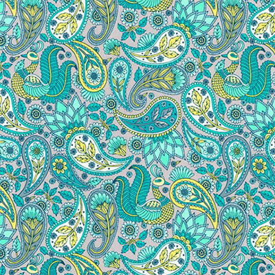 Ткань лоскутная 50 х 55 см "DELPHINE", пейсли бирюзово-жёлтый