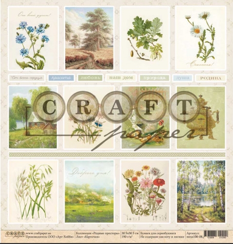 Бумага для скрапбукинга CraftPaper "Родные просторы", Карточки (CP60)