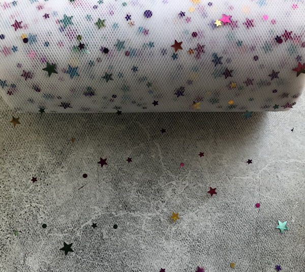 Тюль-сетка 15 см, цвет белый со звёздами