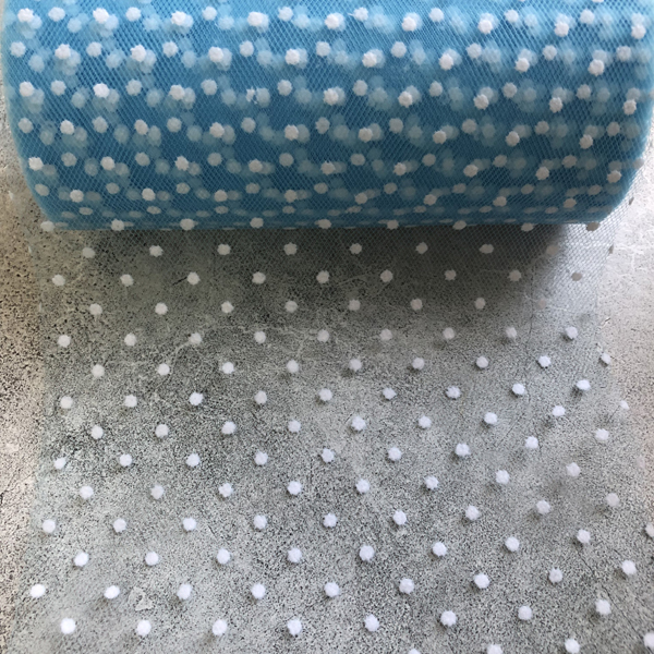 Тюль-сетка 15 см, цвет голубой в белый горошек