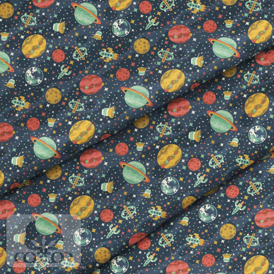 Отрез ткани 100 % хлопок-премиум, 80 х 50 см, планеты