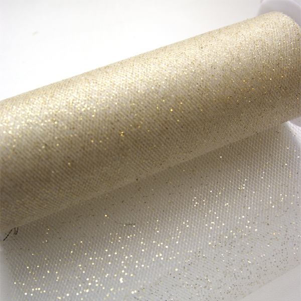 Тюль-сетка 15 см, цвет кремовый с блёстками