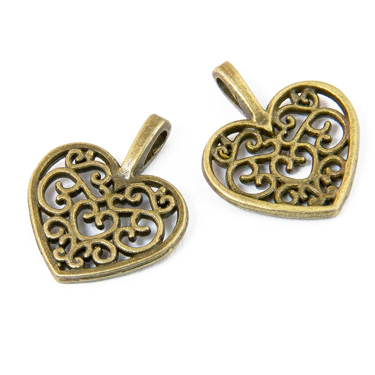 Подвеска металлическая "Резное сердечко". Цвет античный бронзовый