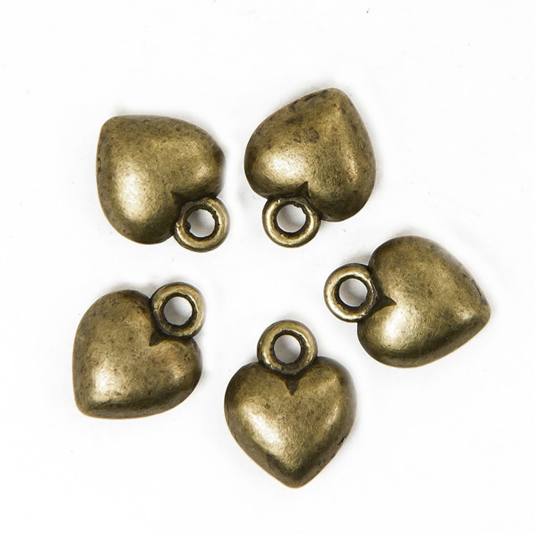 Подвеска металлическая "Сердечко объемное". Цвет античный бронзовый (20)