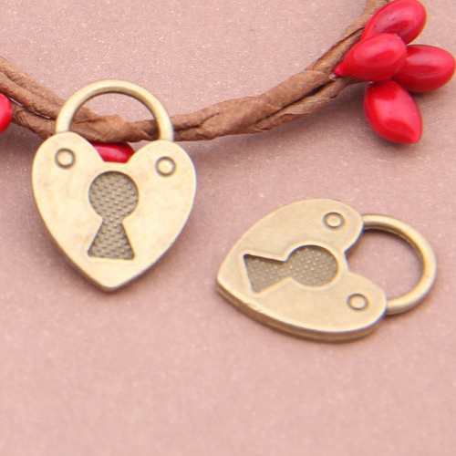 Подвеска металлическая "Замочек-сердечко". Цвет античный бронзовый (21)