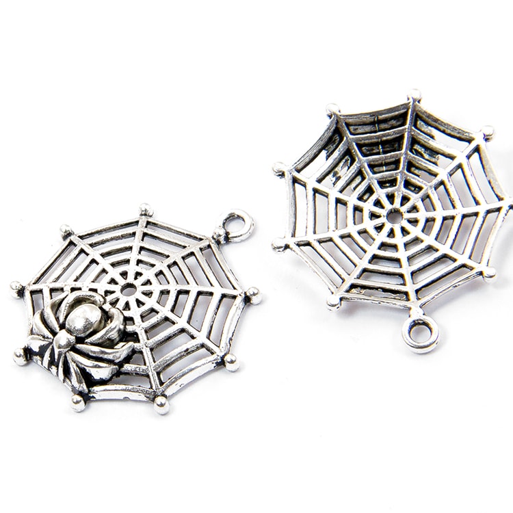 Подвеска металлическая "Паутина с пауком" Серебряный (26)