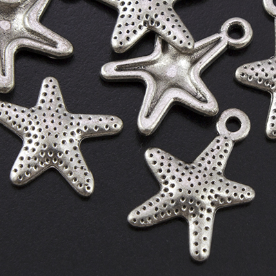 Подвеска металлическая "Морская звезда" мини. Цвет серебряный