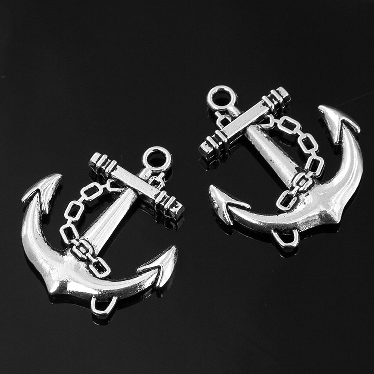 Подвеска металлическая "Якорь с цепью". Цвет серебряный. (36)