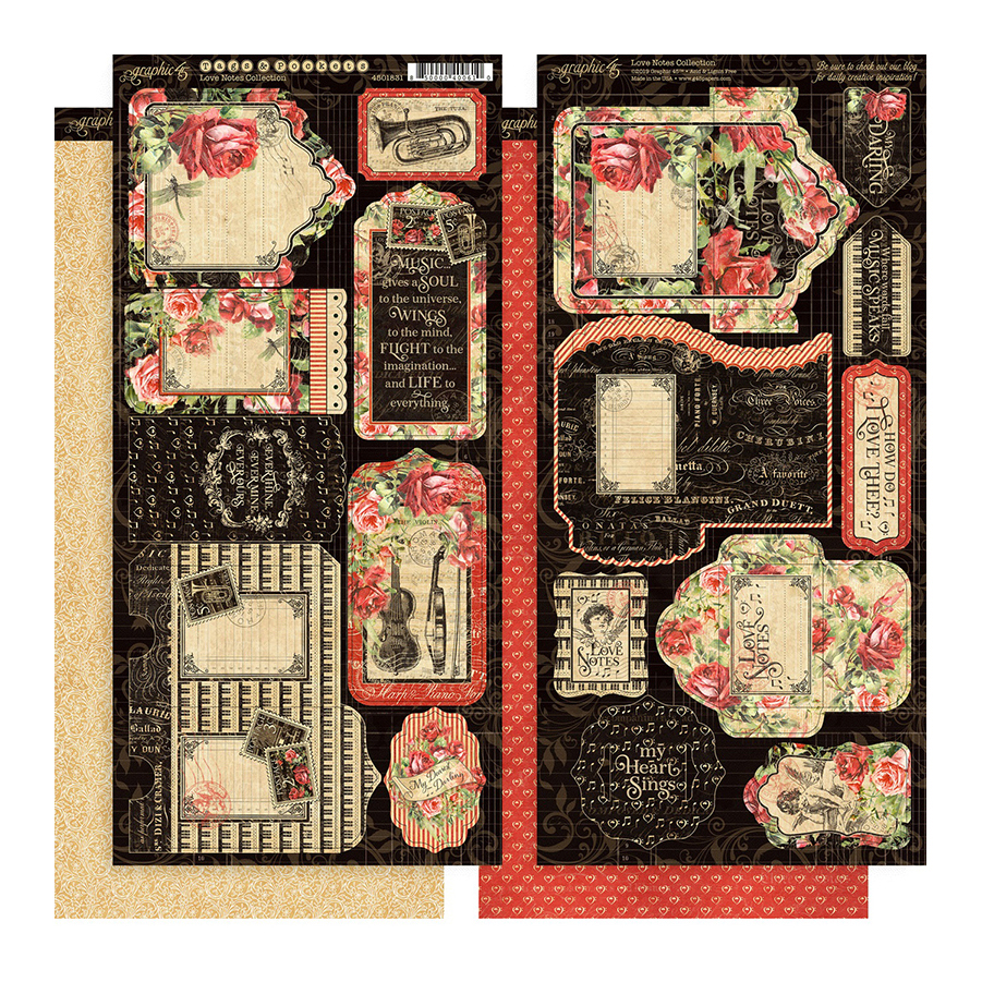 Набор вырубки Graphic 45 "Love Notes", теги и конвертики